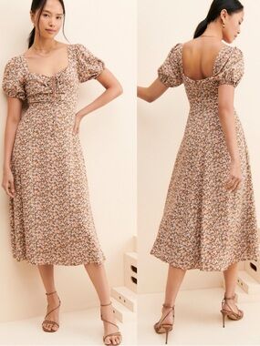 Astr | Dresses | Astr The Label Tie Back Puff Sleeve Midi Dress | Poshmark